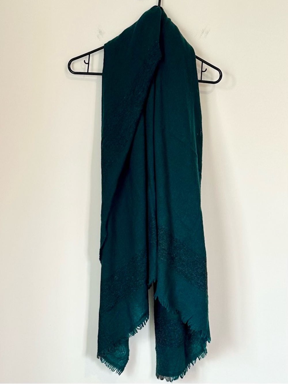 Tory Burch Green Teal and Charcoal Wool Cashmere Blend Scarf - Picture 2 of 7